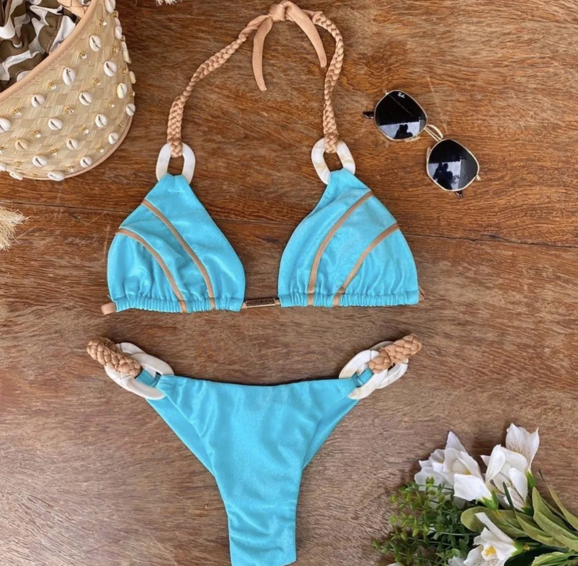 Solid Color Strap Women Bikini Sexual Beach Holiday Swimwear
