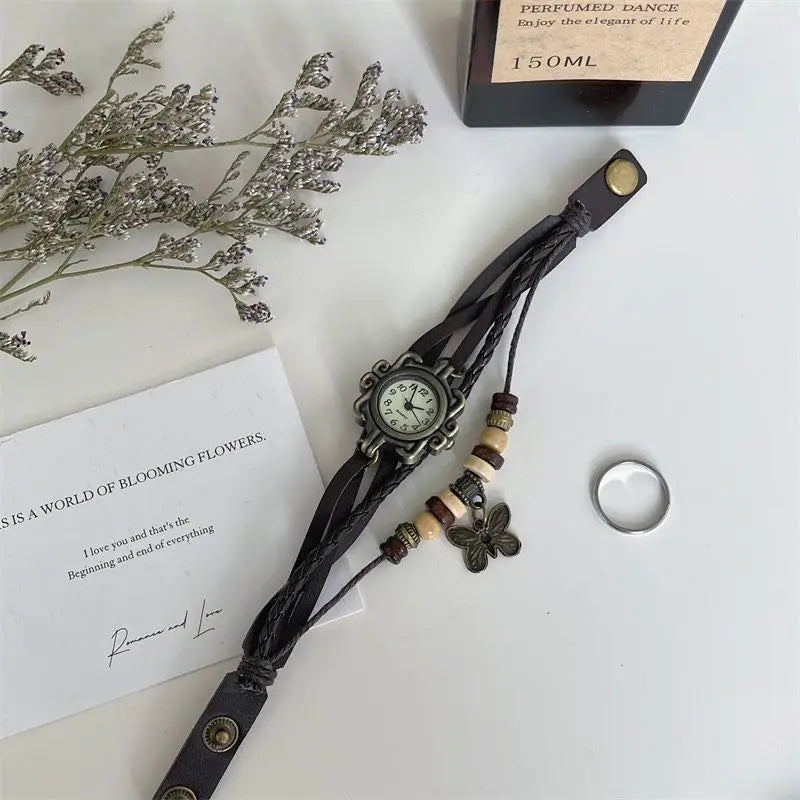 Elegant Fashion Ladies Dress Watches Vintage Wristwatches for Women Leatcher Band Small Dial Female Quartz Watch Montre Femme