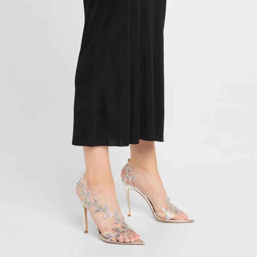 2025 Women's Summer New Style Lacquer Leather Leaf Fairy Style Strap Stiletto High Heels Pointed Open Toe Fashion Sandals