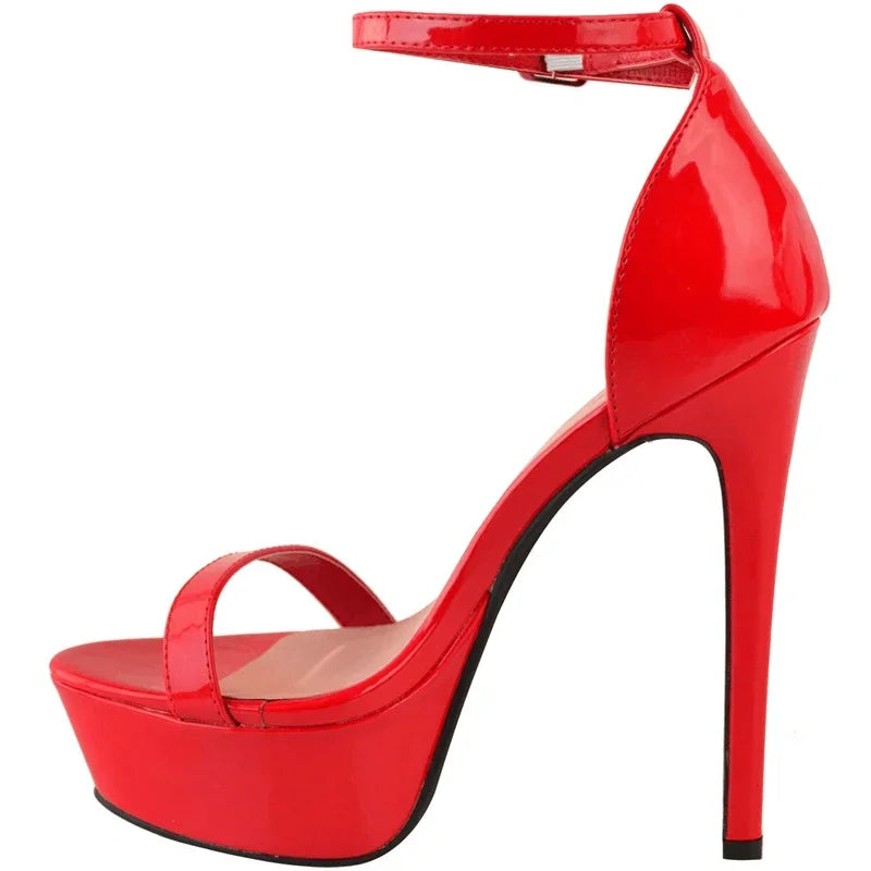 Women Sandals Sexy Open Toes 14cm Supper High Heels Ankle Strap Sandal Patent Leather Nighclub Platform Party Red Wedding Shoes Wofashion.xyz