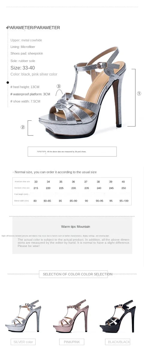Women's Summer European and American Fashion Stiletto Waterproof Platform Leather Open Toe Round Head Buckle Sandals