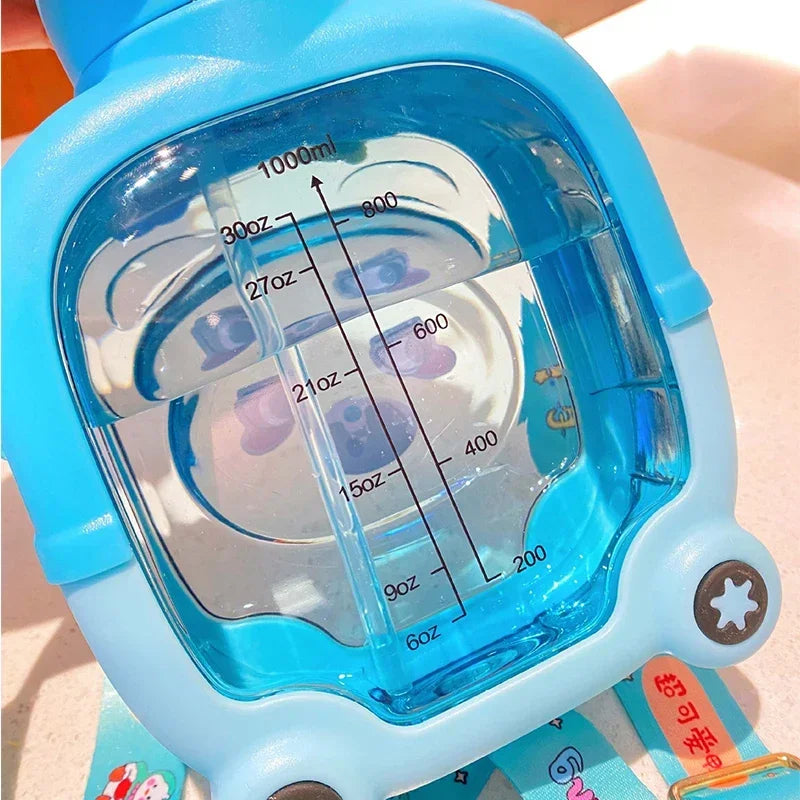 1L Water Bottle for Girls Cute Bear Plastic Cup Cartoon Travel Straw Mug Summer Sport Drink Kettle Portable Kawaii Kids Tumbler