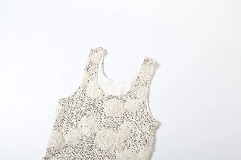 Mozision Sparkle Sexy Two Piece Set Women Elegant Square Collar Sleeveless Tank Top And Mini Skirt Matching Sets Club Dress Set