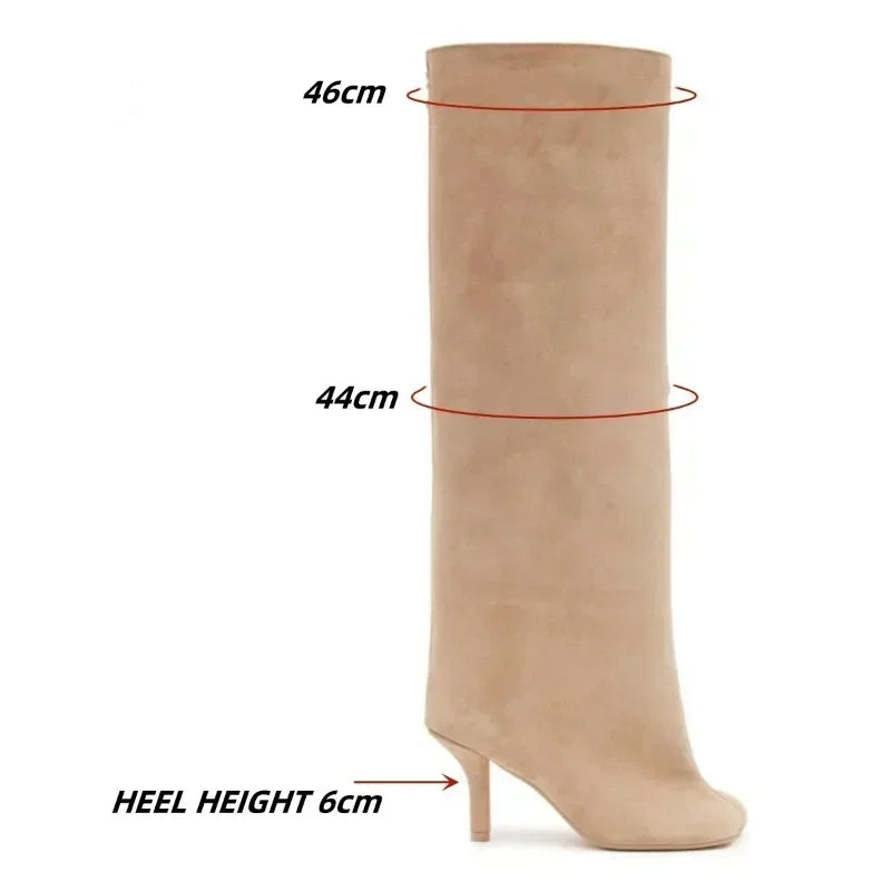 2024 European and American Fashion Stiletto Heels Wide Leg Knee Sleeve Boots Women's Square Head Suede Warm Boots