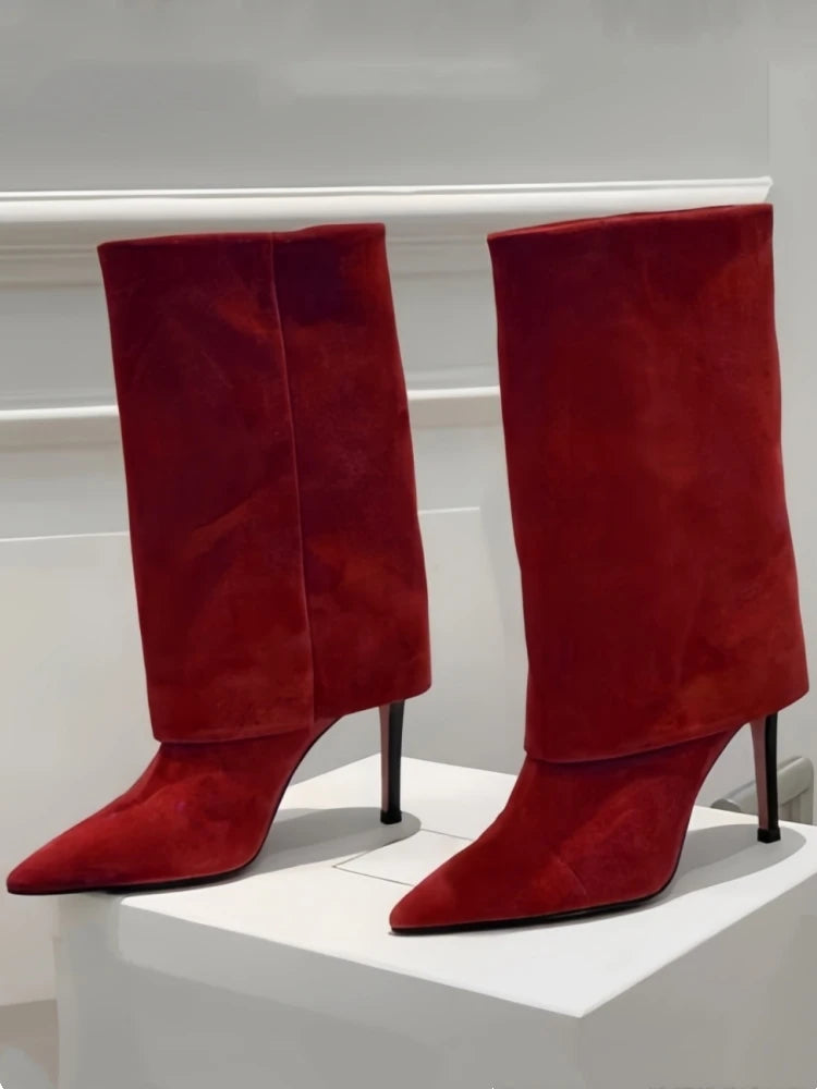 European and American Style High-heeled Wide Tube Sleeve Skirt Boots for Women, Niche Stone Patterned Fashion Banquet Shoes