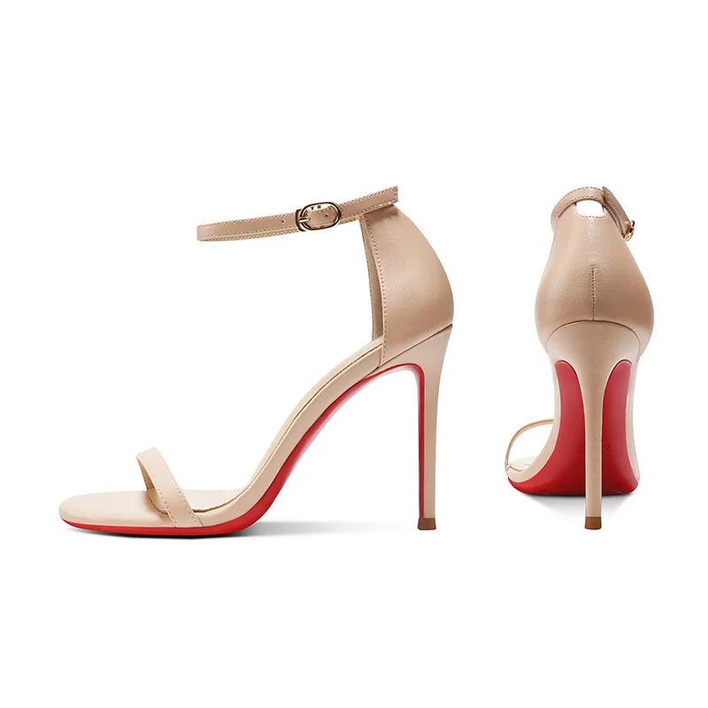 High heeled sandals for women in the summer of 2025, fashionable black, sexy, slim heel, straight buckle high-heeled shoes