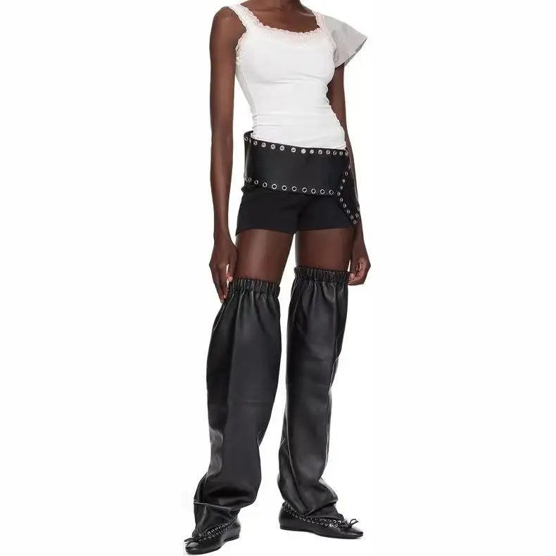 2025 Early Autumn New European and American Fashion Show Niche Fashion Slimming Wide Tube Height Increasing Pleated Pile Boots