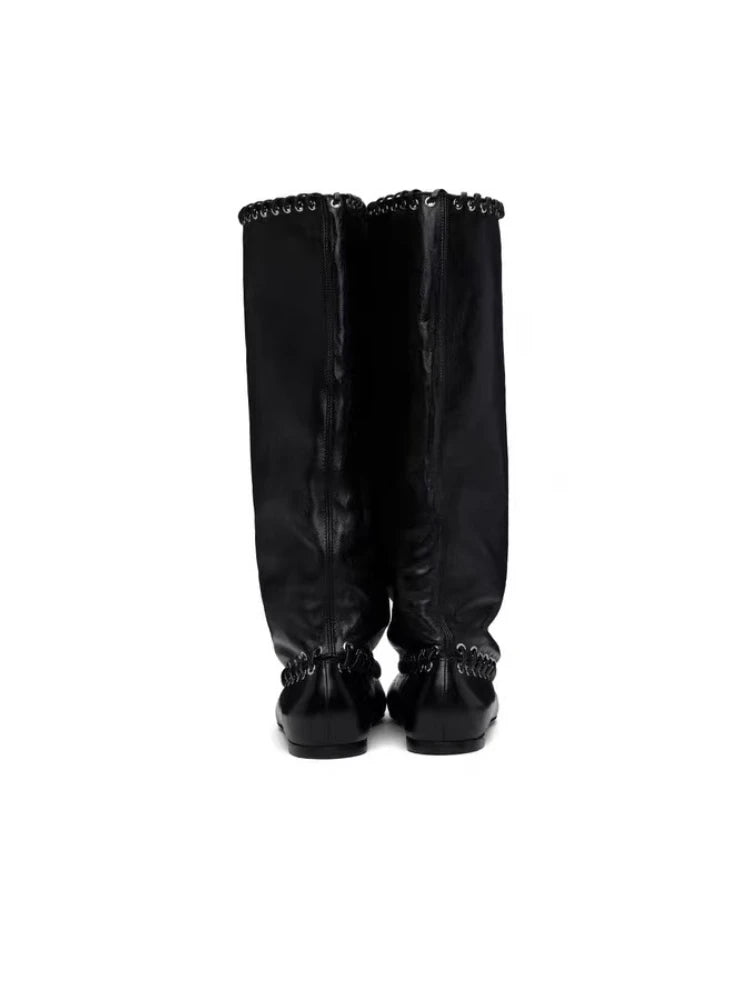 2025 Early Autumn New European and American Fashion Show Niche Fashion Slimming Wide Tube Height Increasing Pleated Pile Boots