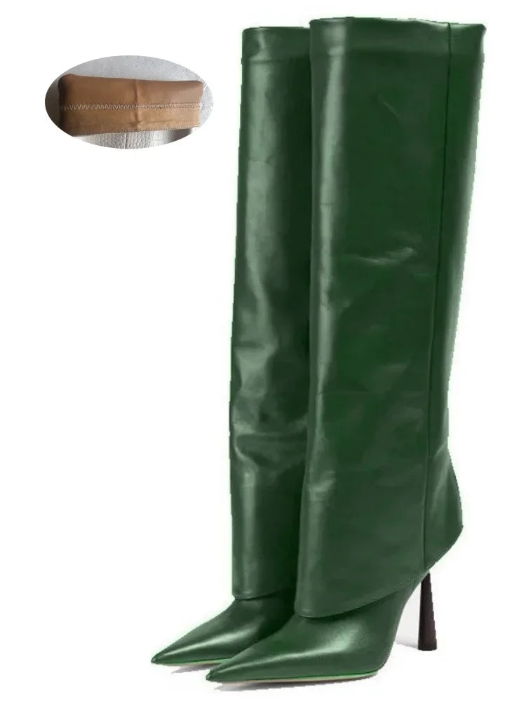 Women's Fashion Retro Stone Pattern Pointed Sleeve Skirt Boots European and American High End Loose Pants Banquet Boots