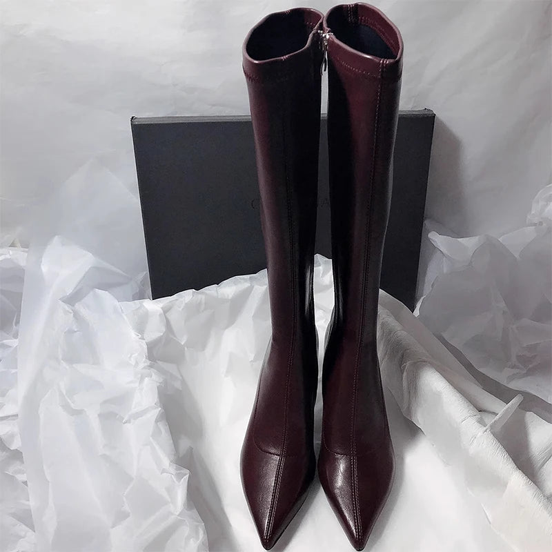 Women's High Boots High Heels Designer Pointed Toe Shoes Winter 2025 Fashion Chelsea Boots New Pumps Elegant Mujer De Zapatos