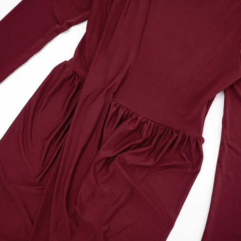 Mozision Long Sleeve Thigh High Split Sexy Maxi Dress Women Gown Elegant O Neck Draped Ruched Bodycon Club Party Long Dresses