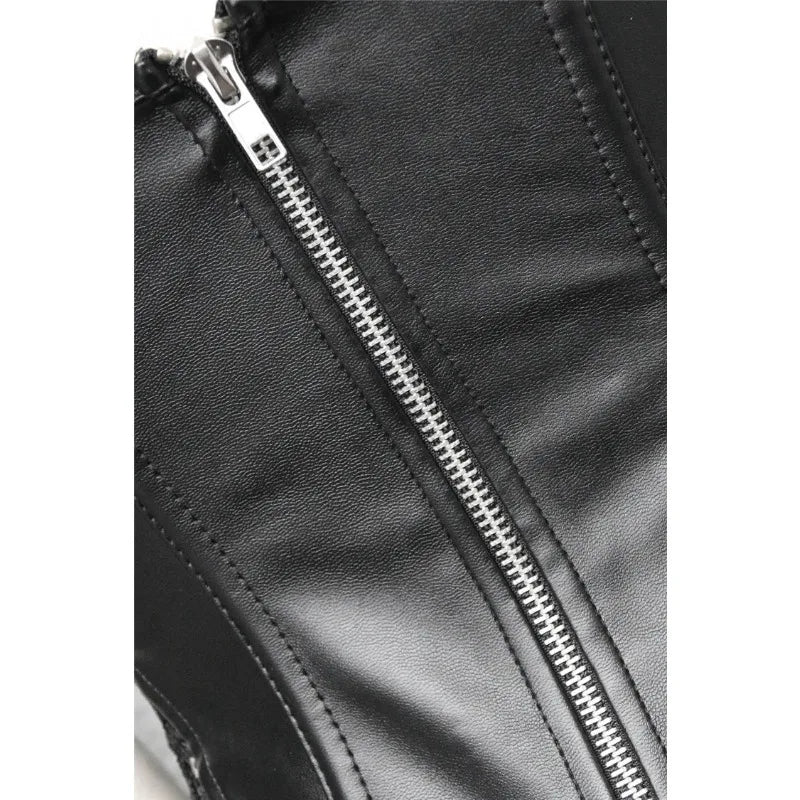 Faux Leather Corset Steampunk Zipper Corsets with Skirt Plus Size Lace Up Bustier Dress Holiday Evening Party Costumes for Women