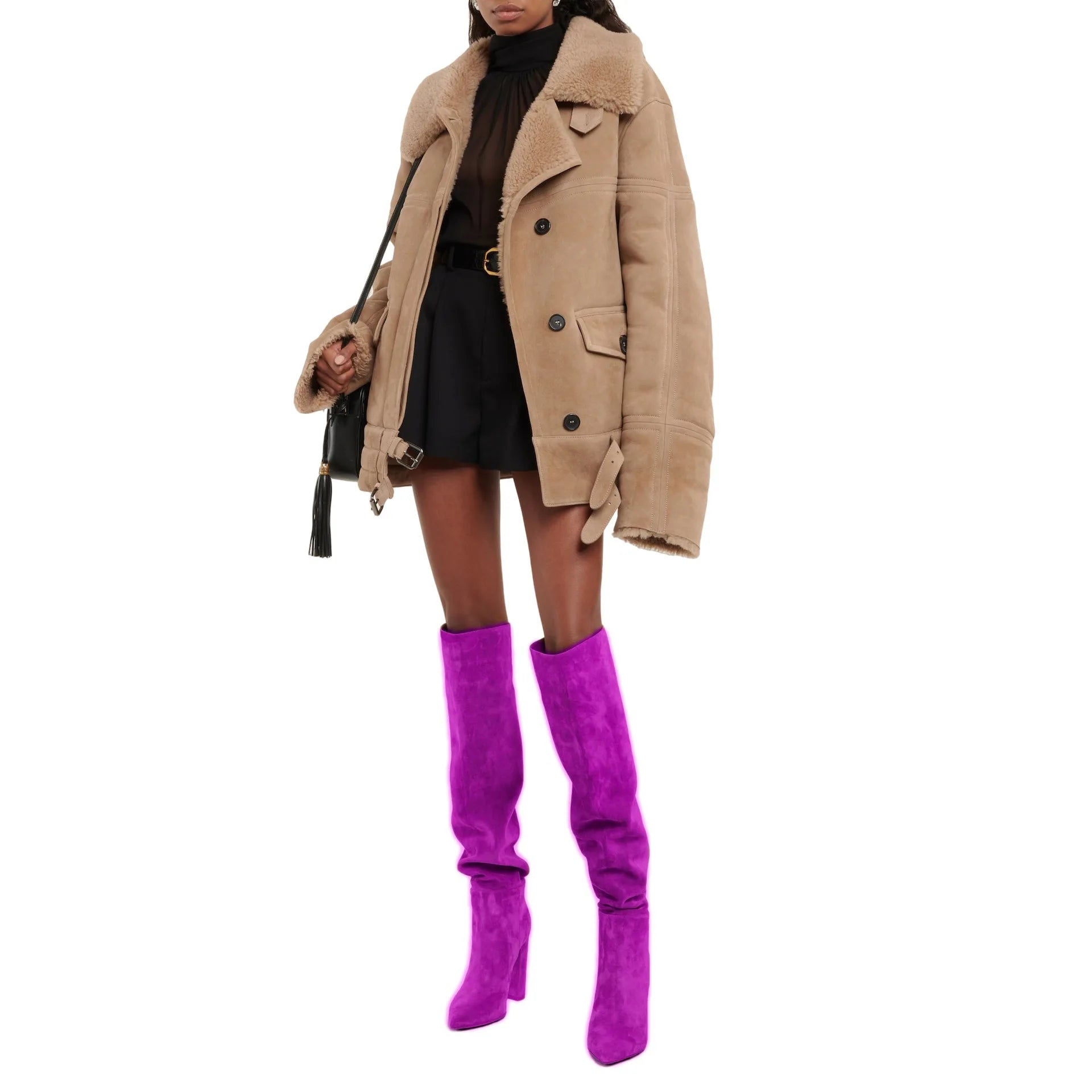 Ladies' Autumn and Winter Suede Thick High-heeled Oversized Knee High Boots, European and American Sexy Versatile Sleeve Boots