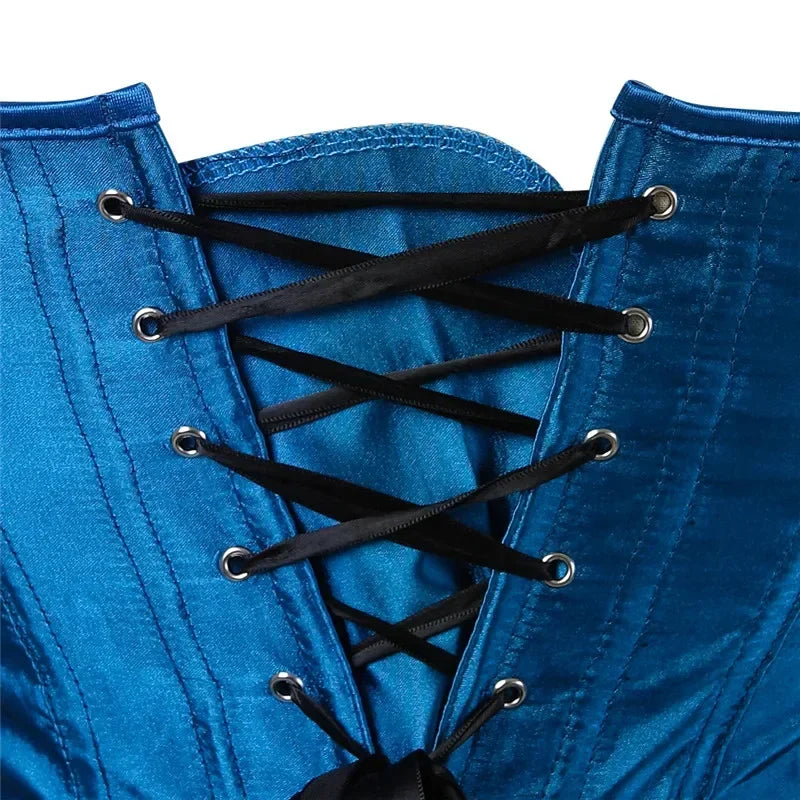 Women's Corset Peacock Feather Overbust Lace Up Boned Bustier Lingerie Zipper Side Carnival Waist and Body Shaper Corselet