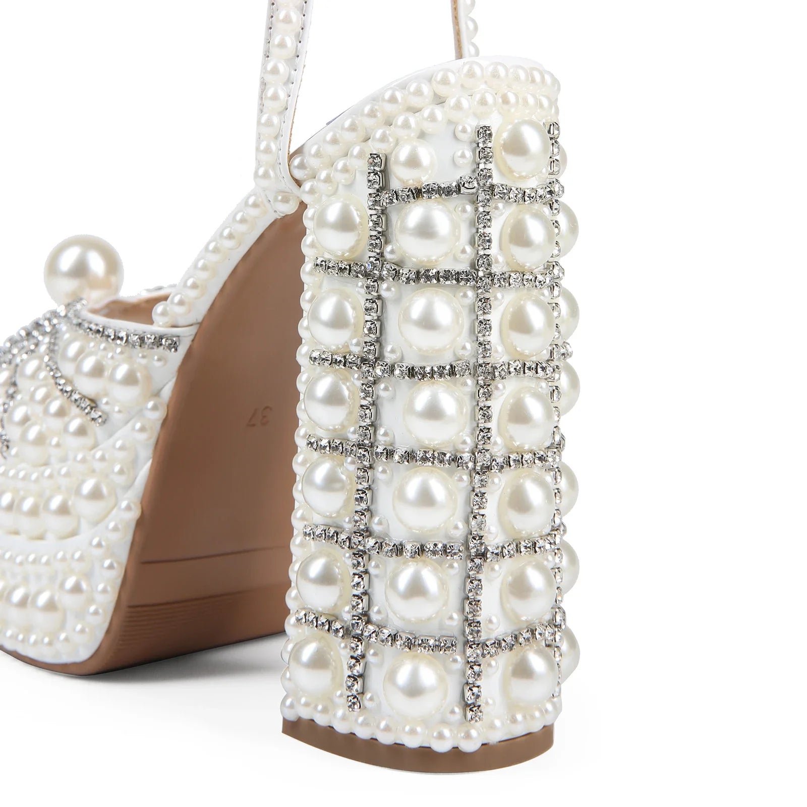 Highqualityhandmaderhinestonerough High-heeledthicksoled Fishmouth Sandalsfrom Europe AndAmerica, Women's Sexy Rivet Party Shoes