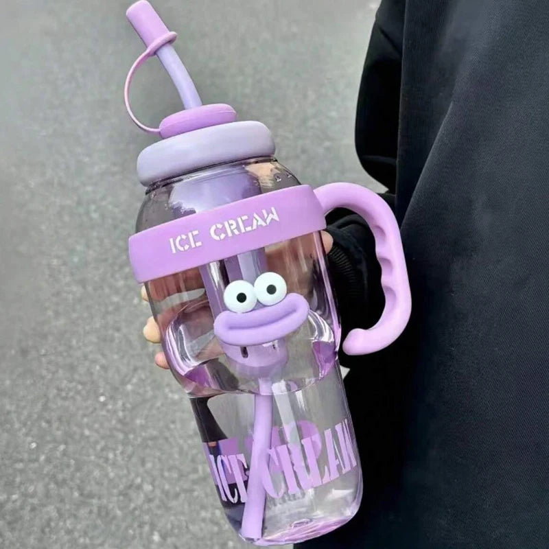 1 Pc Stylish Large-Capacity Sports Water Bottle with Straw, Portable & Heat-Resistant Plastic Cup for Women