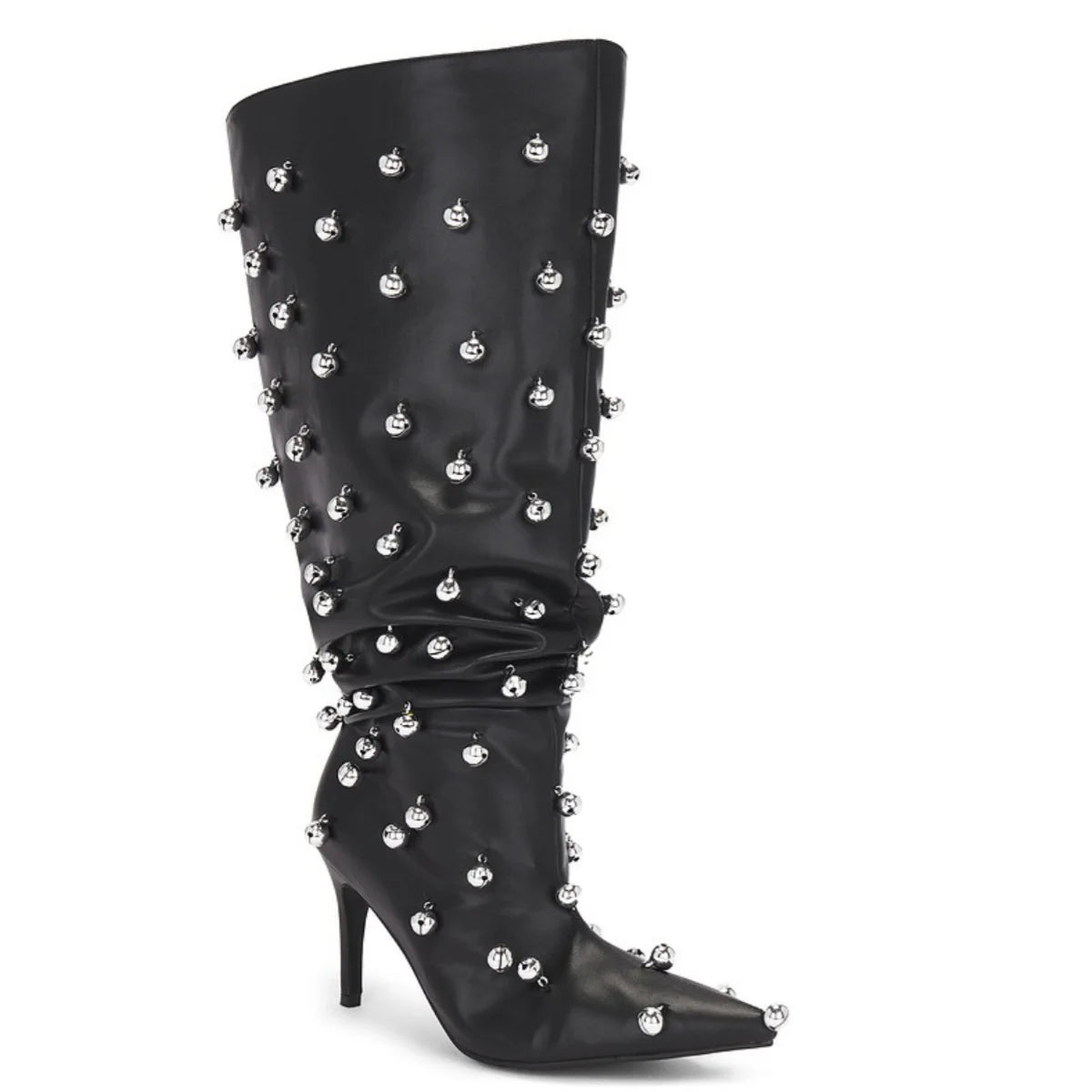 European Niche Design, High-quality Slim High Heels, Wide Knee Boots, Women's Fashionable and Sexy Studded Pleated Sleeve Boots