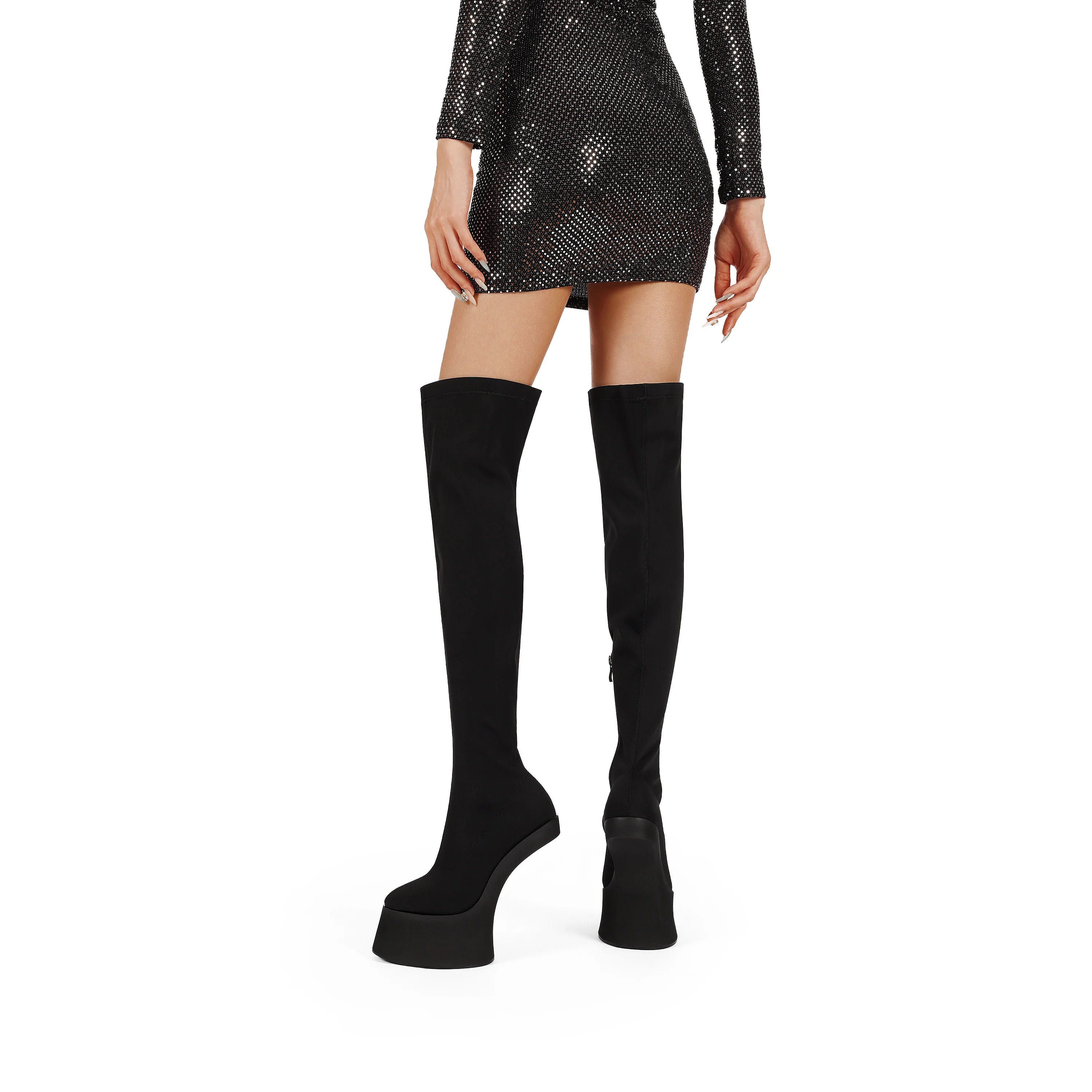 2025 European and American women's fashion opposite sex tailless design dance runway short bootswith side zipper knee high boots