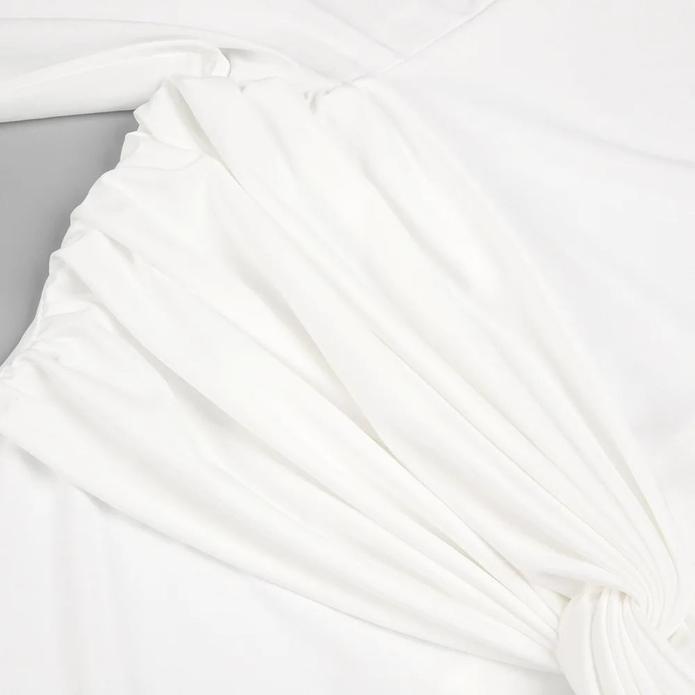Sexy Elegant Party Dress Women White Long Sleeve Pleated Midi Dress for Evening Dinner Club