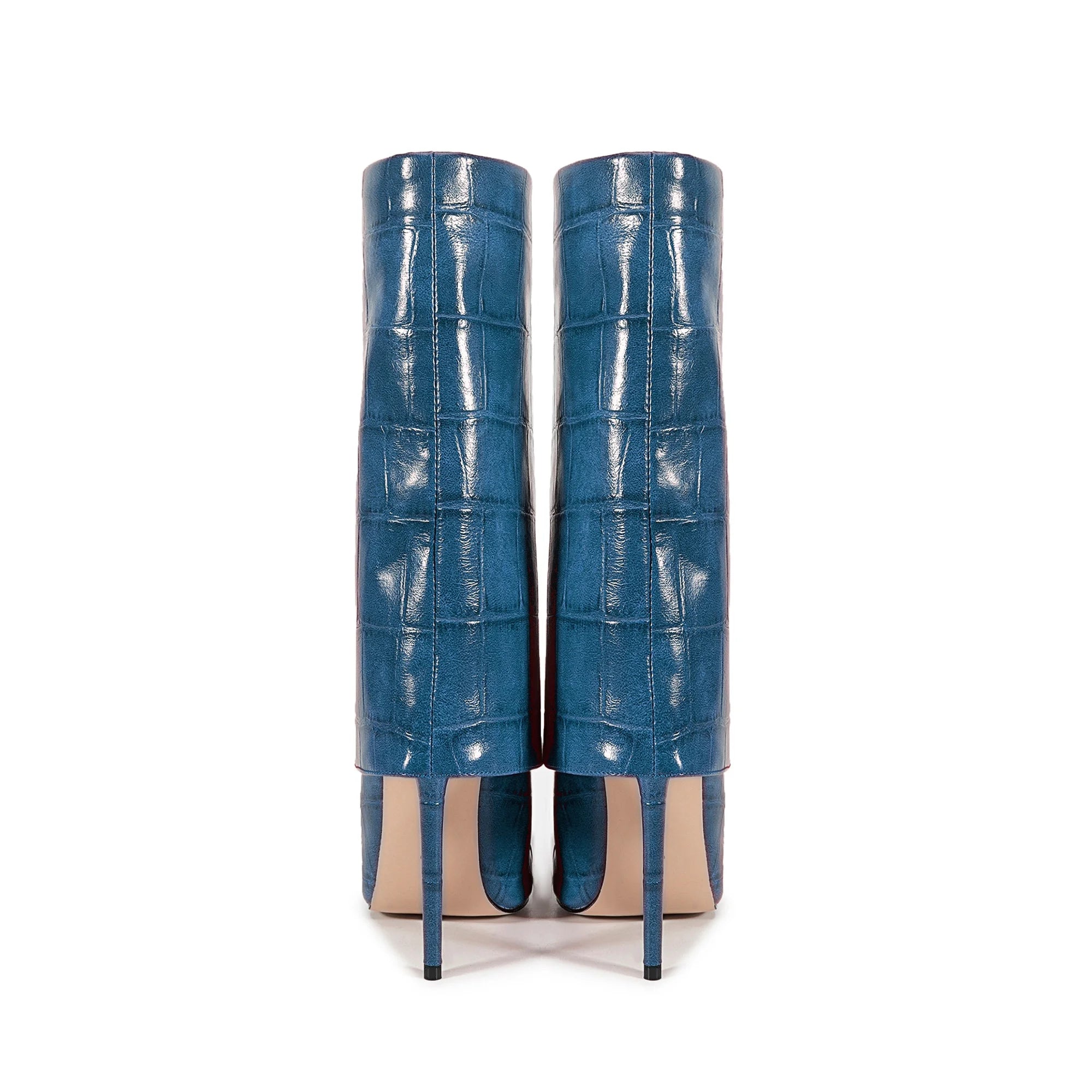 European and American Style High-heeled Wide Tube Sleeve Skirt Boots for Women, Niche Stone Patterned Fashion Banquet Shoes