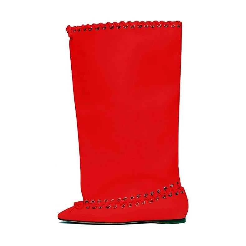 2025 Early Autumn New European and American Fashion Show Niche Fashion Slimming Wide Tube Height Increasing Pleated Pile Boots