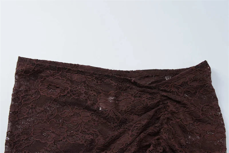 Mozision Lace See Through Sexy Two Piece Set Women Elegant Off-shoulder Backless Bodysuit And Maxi Skirt Matching Club Dress Set