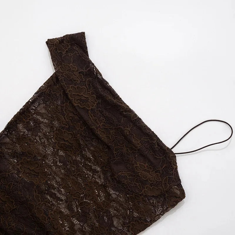 Women One Shoulder Lace See Through Sexy Maxi Dress Gown Fashion Off-shoulder Sleeveless Backless Club Long Dresses