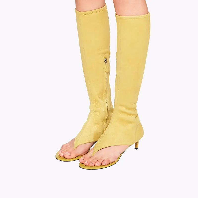 2023 Women's European and American Fashion Designer Brand Slim Heel Runway Shoes with Toe Clip and Knee Side Zipper High Boots