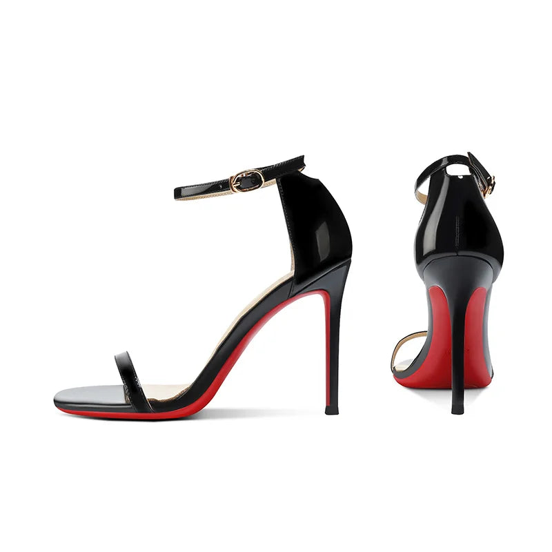 High heeled sandals for women in the summer of 2025, fashionable black, sexy, slim heel, straight buckle high-heeled shoes