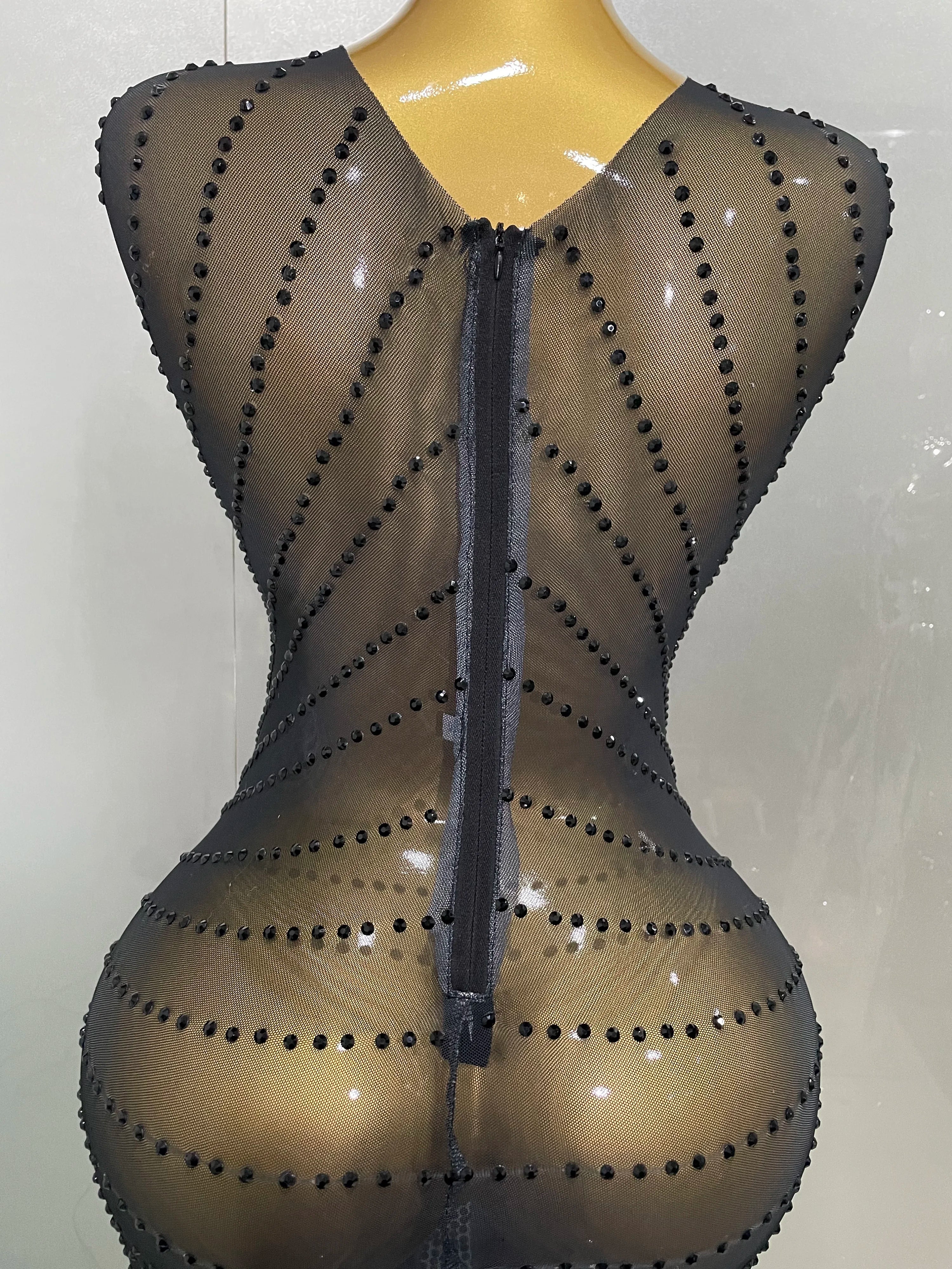 Sexy Sparkly Rhinestones Sleeveless Long Dress 2025 New Women Birthday Celebrate Evening Photo Shoot Stage Performance Costume