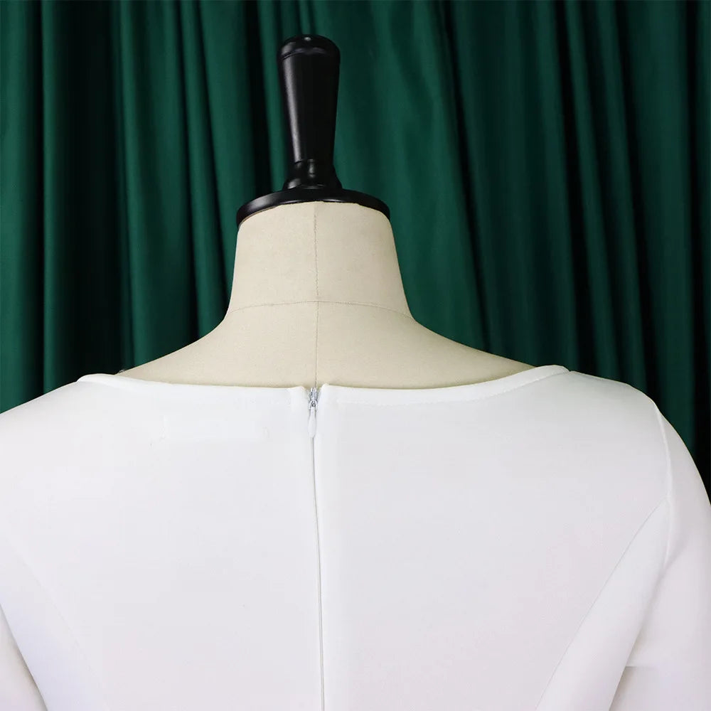 Elegant Party Dress for Woman 2024 Modern O Neck Three Quarter Sleeve High Waisted A Line Mid Calf Birthday Dinner Wedding Cloth