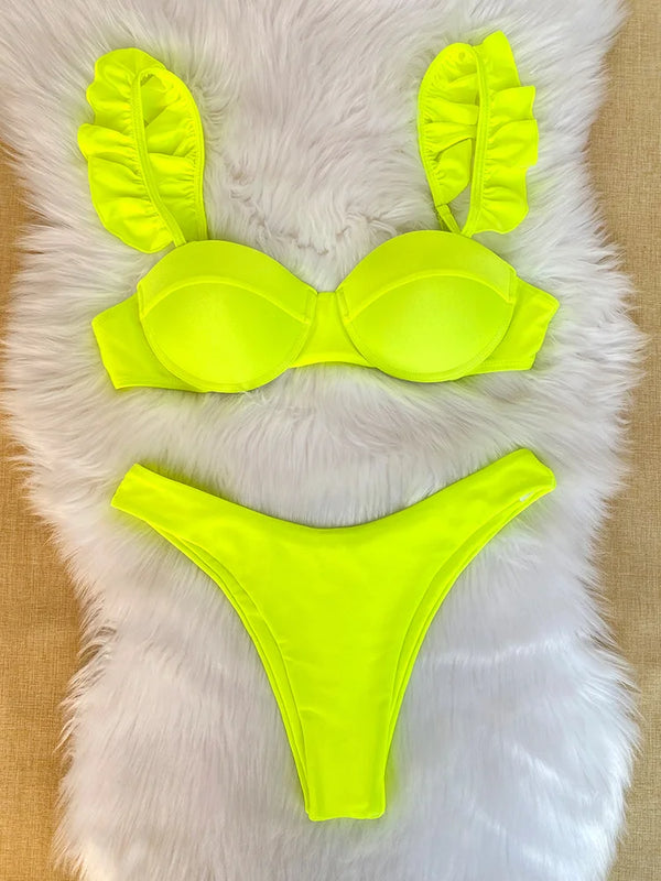Yellow Bikini Solid Swimwear 2024 Swimsuit Women Low Waist Bathing Suit Summer Beach Wear Wofashion.xyz