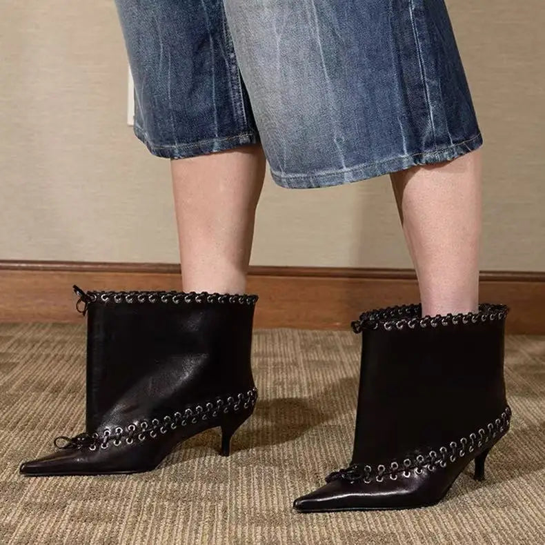 2025 Early Autumn New European and American Fashion Show Niche Fashion Slimming Wide Tube Height Increasing Pleated Pile Boots