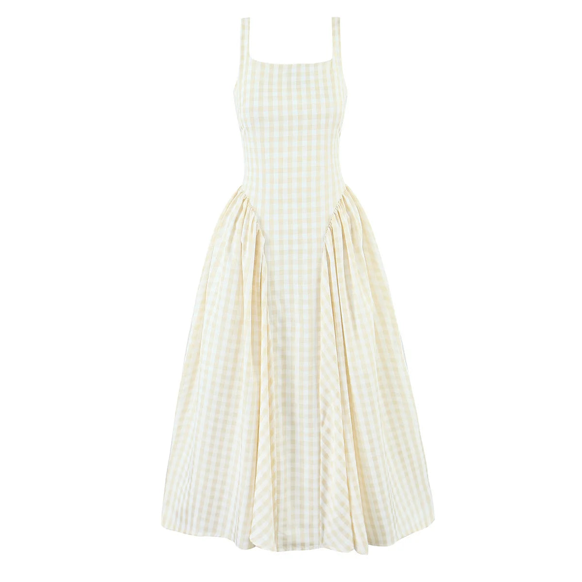 YENKYE Lace Up Bandage Plaid Sling Dress Women Elegant Square Neck Low Waist A-line Midi Summer Dresses Holiday Party Robe 2025