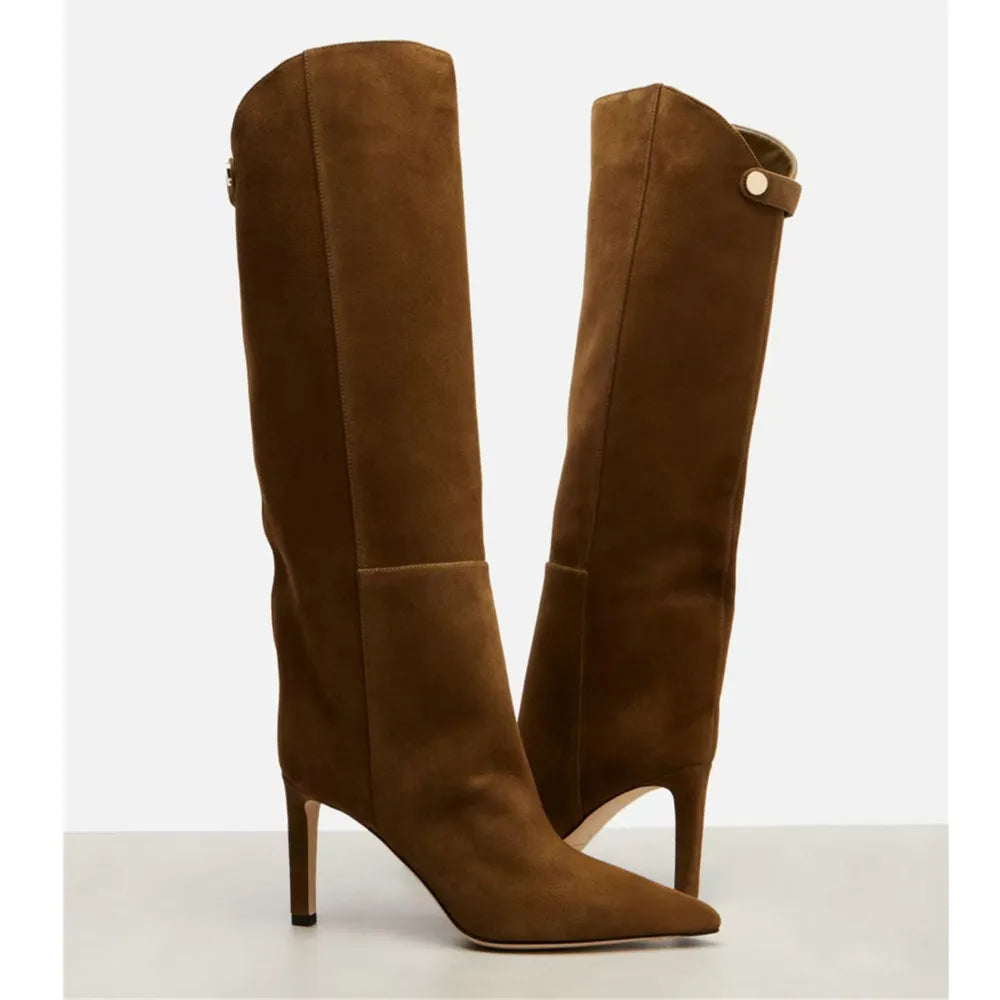 Women Knee High Long Boots for Woman's Pointed Toe Thin Heels Slip-On Fashion Botas Mujer 2025 Solid Color Autumn Winter Shoes