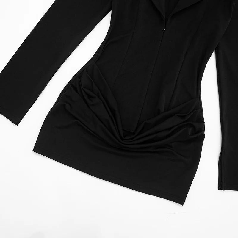 Mozision Long Sleeve Deep V Neck Ruched Sexy Mini Dress Women Autumn Winter Fashion High Waist Club Party Blazer Dresses Female
