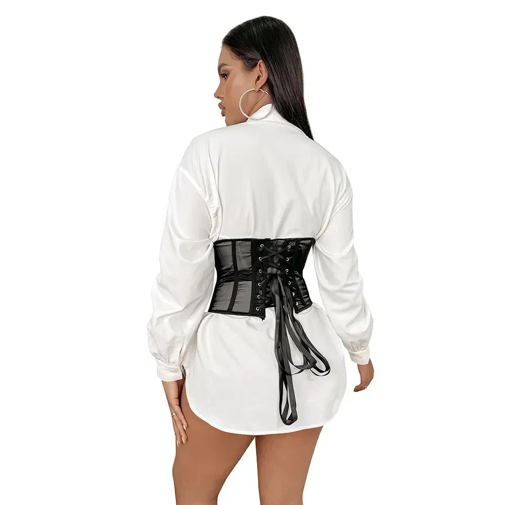 Ladies Transparent Mesh Corset Waist Training Bustier With Zipper Sexy Shaper Night Club Sweet Cropped Top
