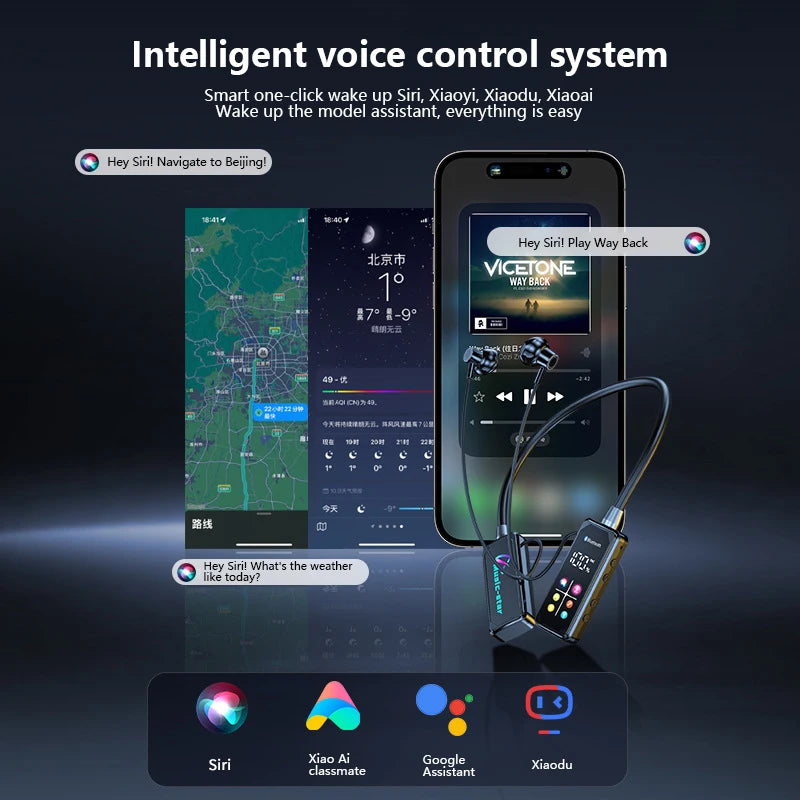 Bluetooth 5.4 Earphones With HD Screen Wireless Headsets Neckband Headphones HiFi Stereo Noise Reduction Earbuds For Live 2025