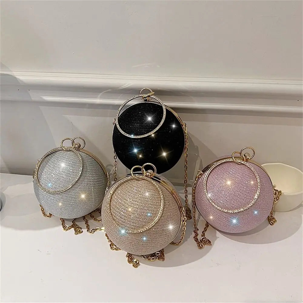 Fashion Circular Evening Bag Luxury Wedding Party Shoulder Bags Elegant Rhinestone Decorative Chain Banquet Clutch Handbags Wofashion.xyz