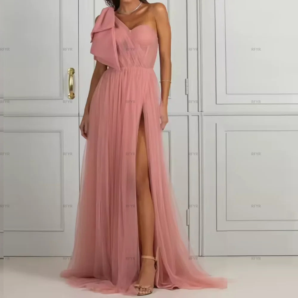 RFYR Yellow One-Shoulder Prom Dress Sweetheart Long Pleat Boned Evening Dress High Split Elegant Formal Party Gown Customized