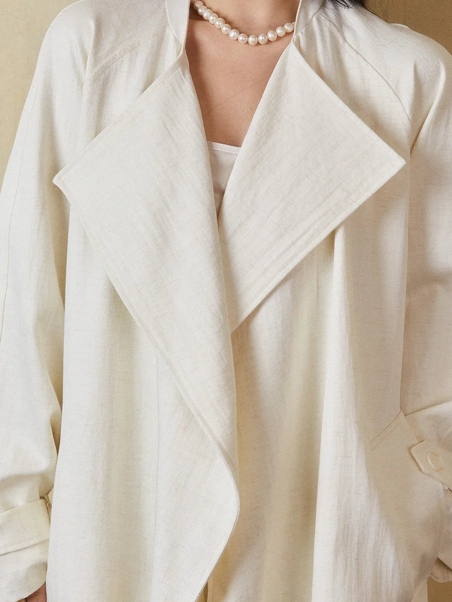 Lautaro Spring Autumn Oversized Long Linen Trench Coat for Women Sashes Loose Casual Flowy Korean Fashion Clothes Overcoat 2025