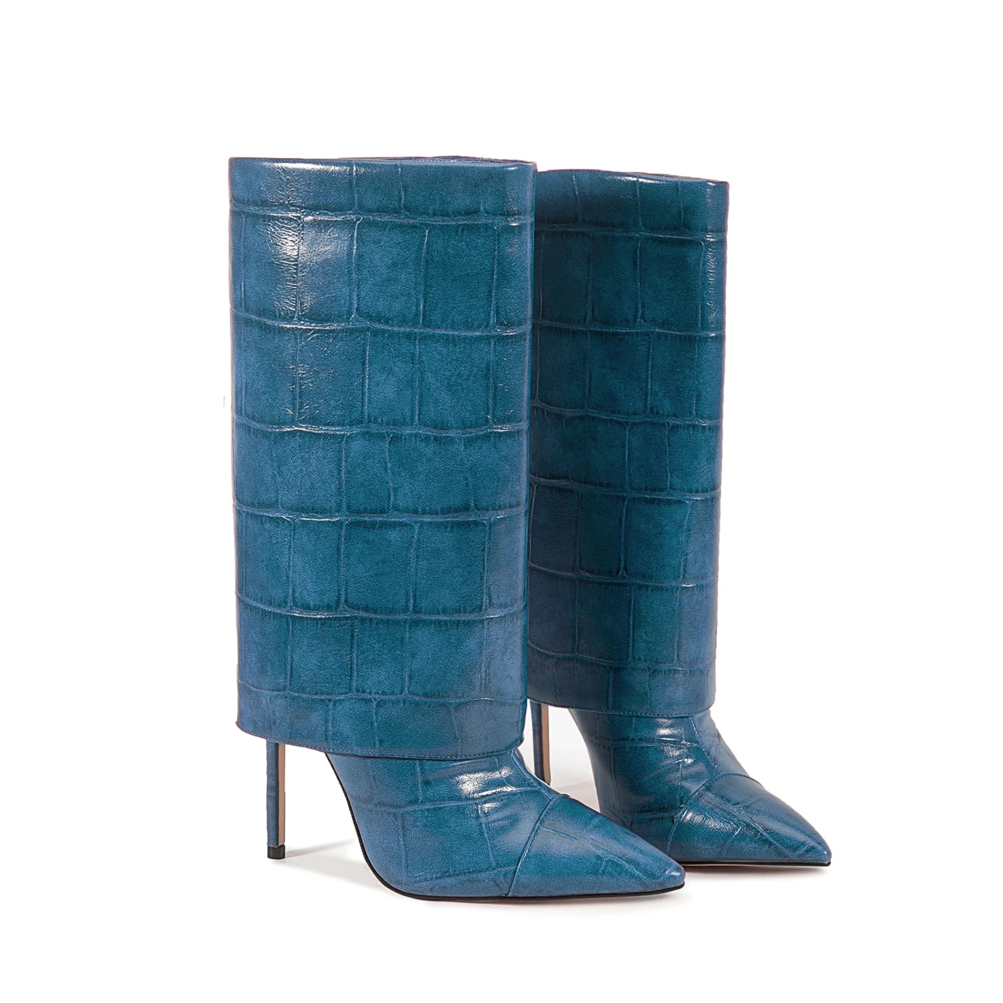 European and American Style High-heeled Wide Tube Sleeve Skirt Boots for Women, Niche Stone Patterned Fashion Banquet Shoes