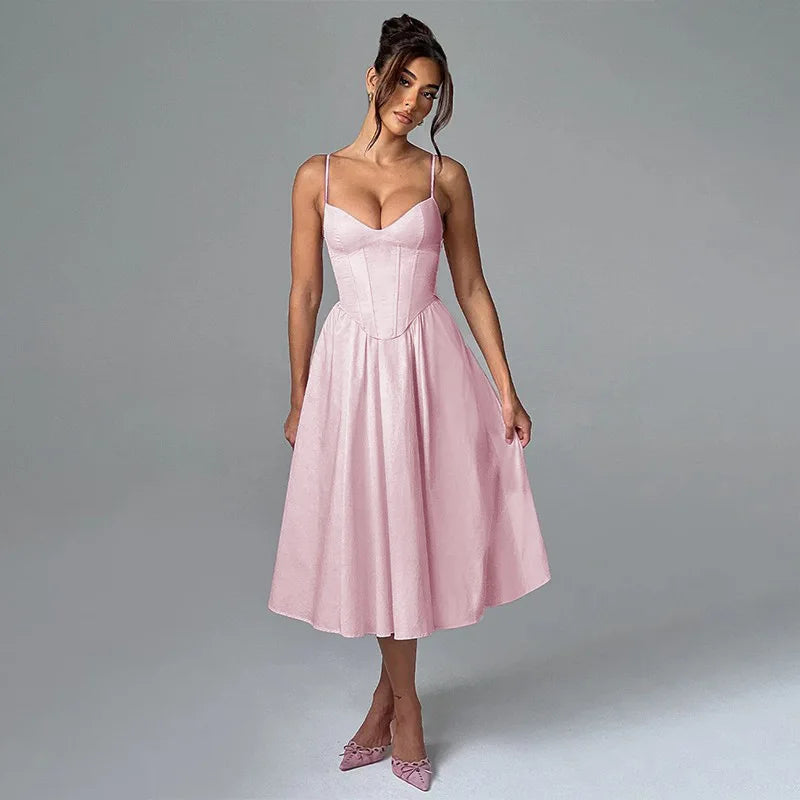 NIDANSSI 2025 Bodycon Slim Backless Evening Party Dress Women Robes Pleated Elegant Sexy Dress Midi Long Summer Dress Vestidos