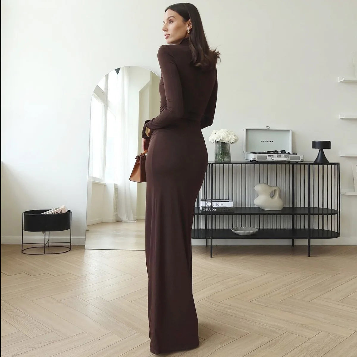 Tossy Fashion Pleated Bandage Long Dress For Women High Waist Slim Patchwork Long Sleeve Elegant Commute Women's Maxi Dress 2025
