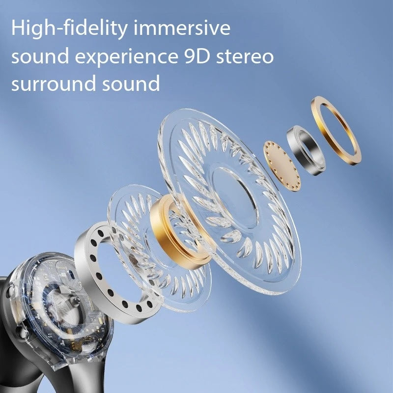 New Mirror Surface Digital Display Soft Silicone Ear Clip Wireless Bluetooth Headphones with Noise Reduction, High-Definition, Lossless for Sports