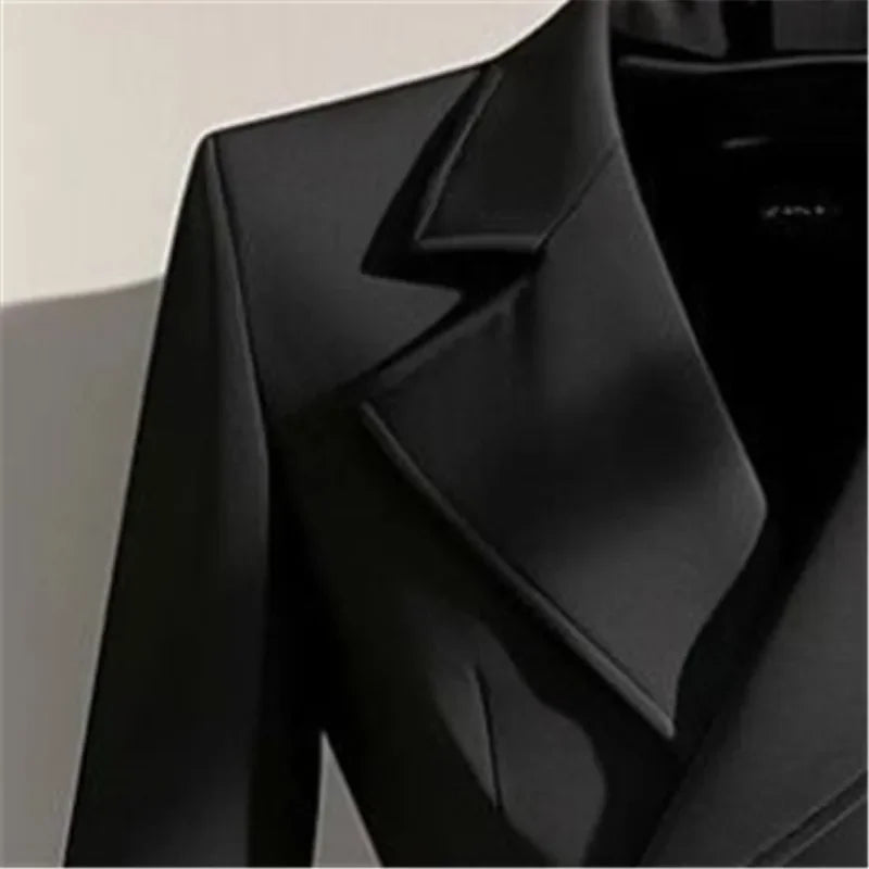 High-end Black Suit Jacket Women Elegant Slim Waist Belt Coat 2025 Autumn Winter New Irregular Hem Office Lady Outwear