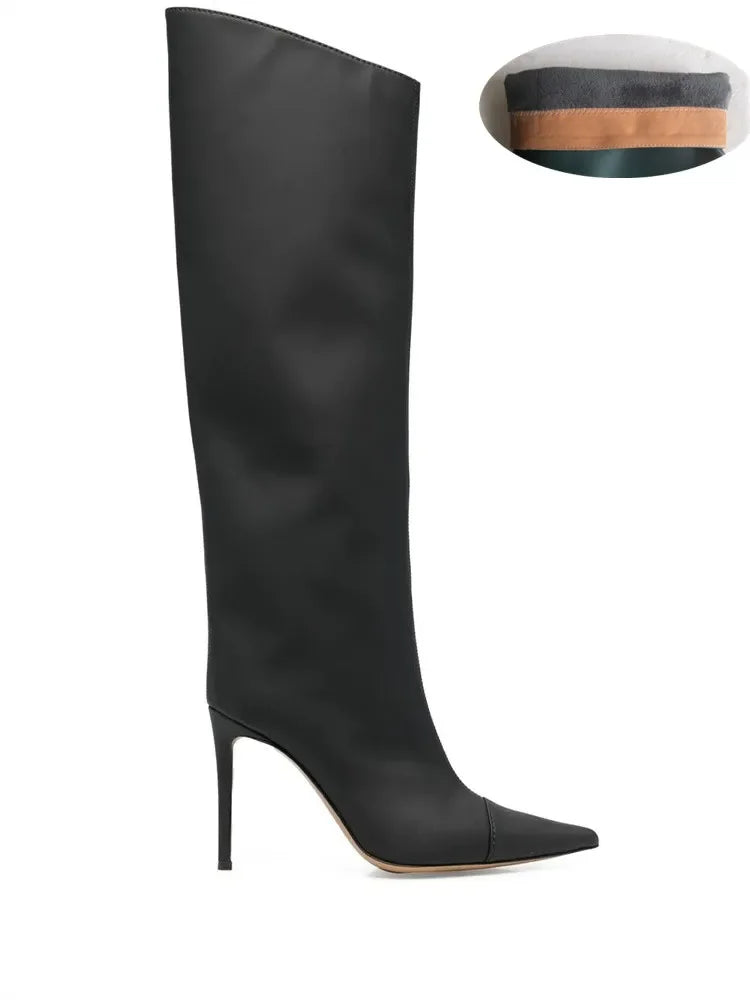 2022 Women's New Stone Print Boots Sexy Runway Stiletto Pointed Toe Women's High Boots 10cm High Heel Side Zip Women's Boots