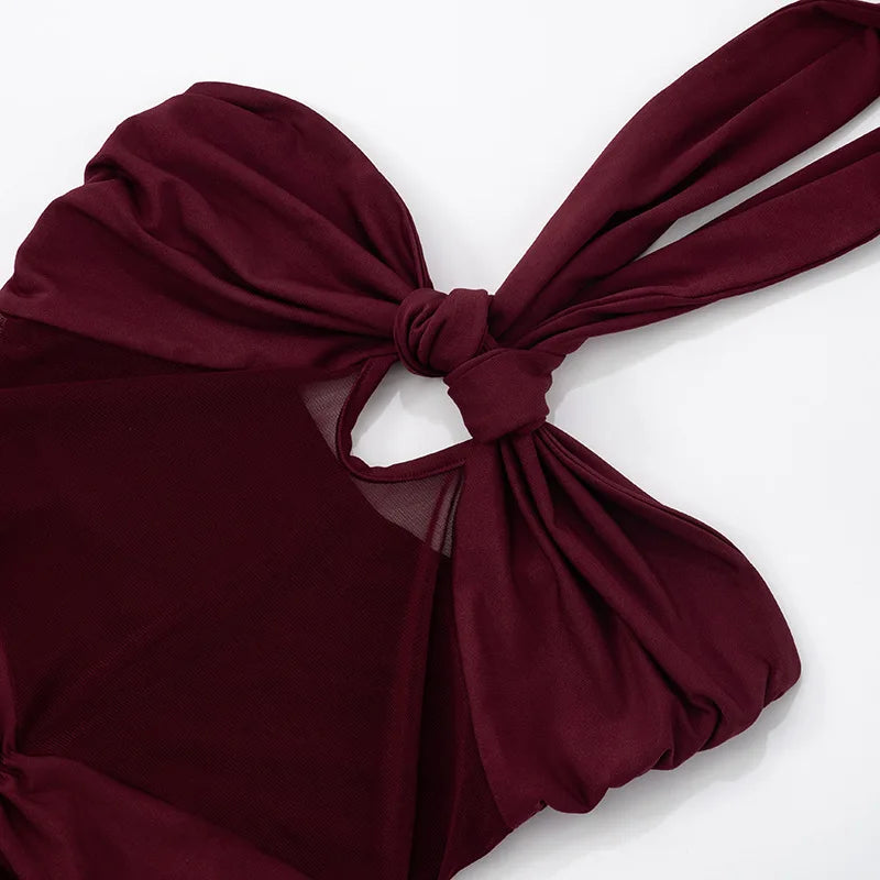 Mozision Hollow Out Halter Sexy Maxi Dress Women Gown Summer New See Through Mesh Sleeveless Backless Bodycon Club Long Dress