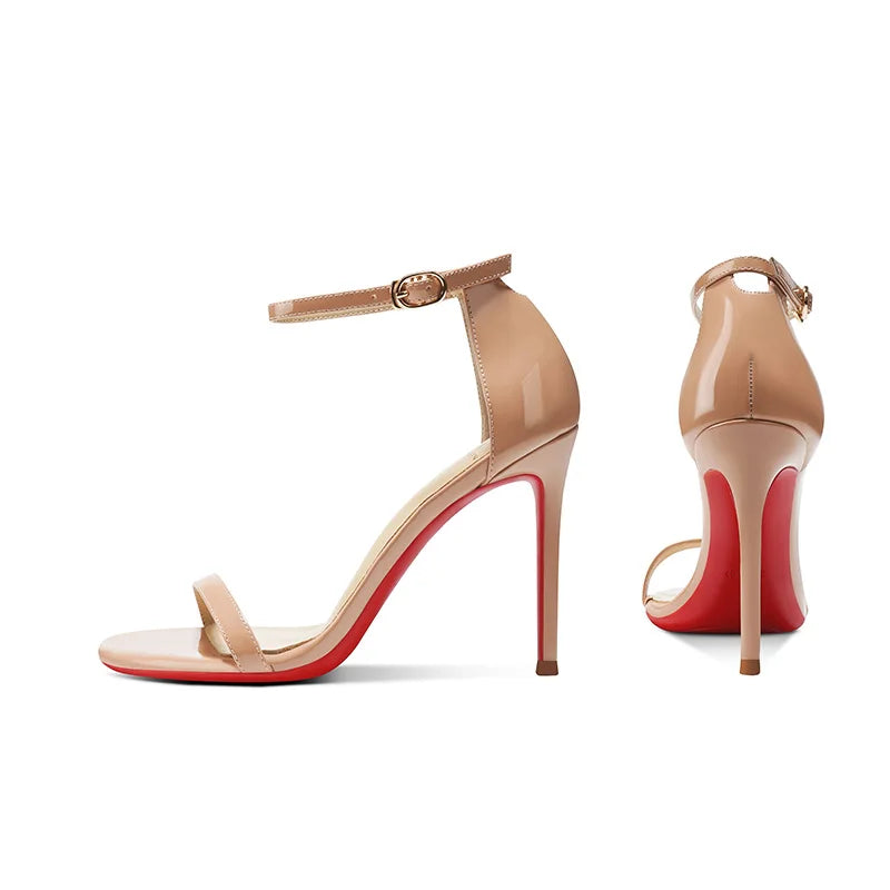 High heeled sandals for women in the summer of 2025, fashionable black, sexy, slim heel, straight buckle high-heeled shoes