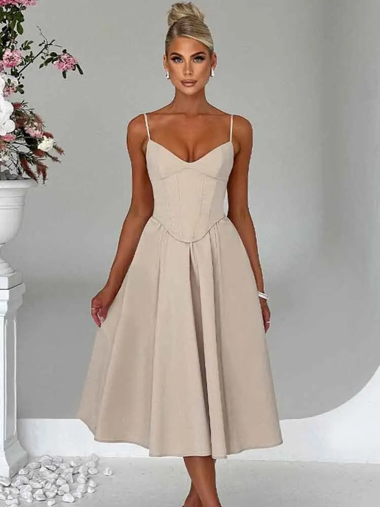 NIDANSSI White Slim Backless Robes Evening Party Dress Women Pleated Bodycon Elegant Sexy Dress Midi Long Summer Dress Vestidos